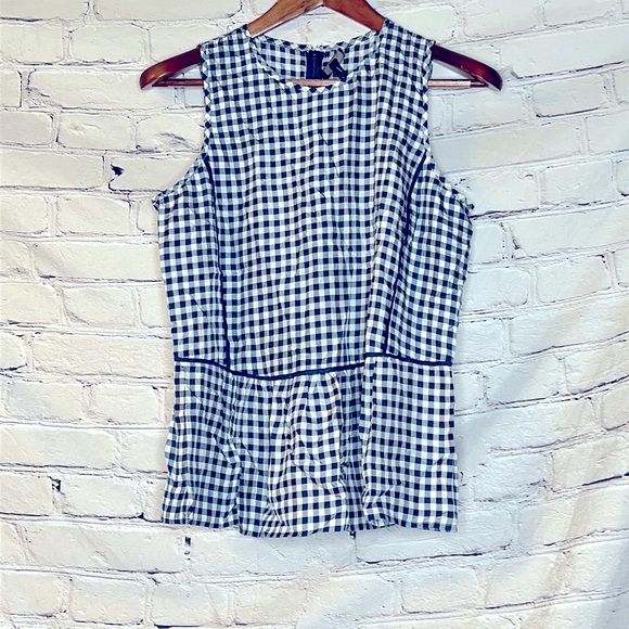 J. Crew Tops - J. Crew Blue & White Checkered Silk Peplum Sleeveless Top Size 8T Brand New